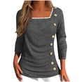 thumbnail image 1 of Timegard Womens Long Sleeve Tops Square Neck Ruched Button Side Blouse Comfy Casual Tunic Tops Tee, 1 of 5