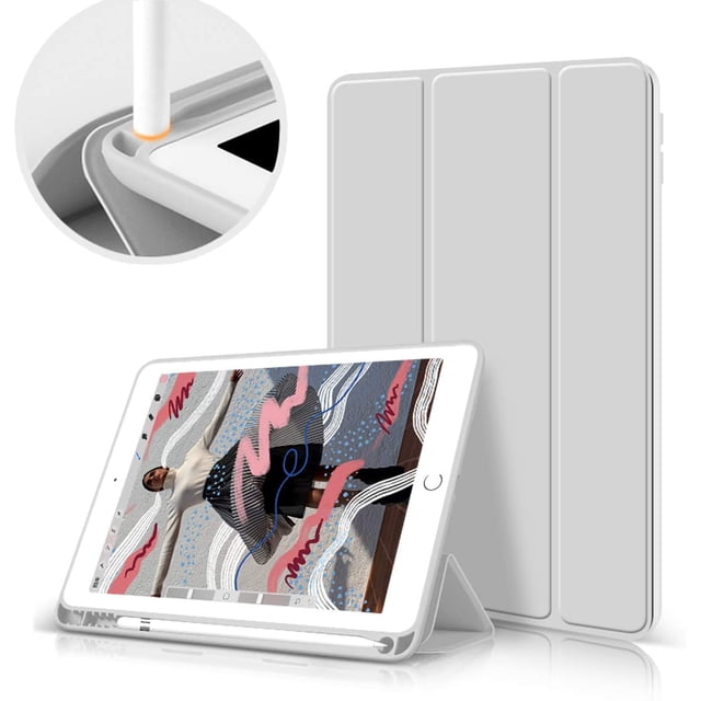 Case for iPad 9th Generation (2021) / 8th Generation (2020) / 7th Generation (2019) 10.2 Inch case with Pencil Holder, Soft TPU Back Cover Smart Auto Sleep/Wake for iPad 10.2 case, Gray
