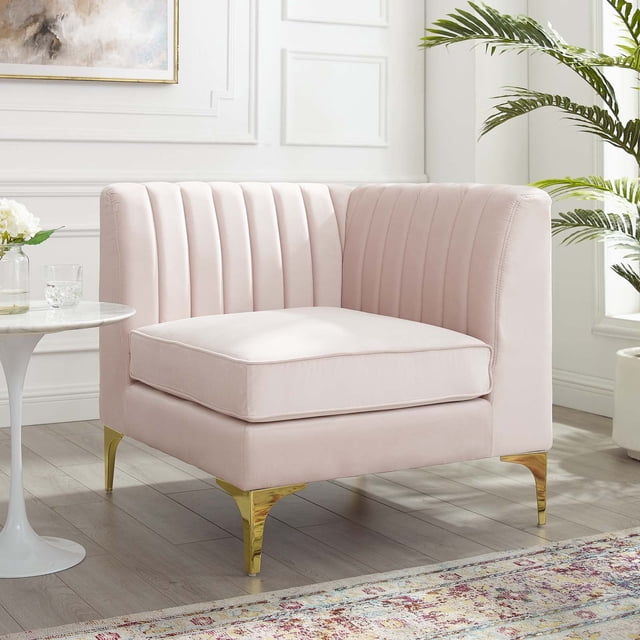 Modway Triumph Fauteuil d'Angle de Canapé Sectionnel en Velours de Performance à Canaux Capitonnés, Rose