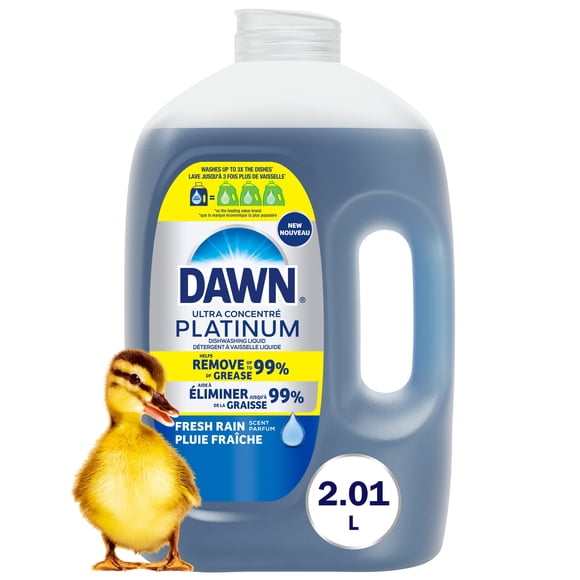 Dawn Platine Pichet de Recharge Savon à Vaisselle, Liquide à Vaisselle, Élimination de la Graisse Tenace, Pluie Fraîche 2.01L