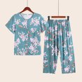 thumbnail image 2 of Tnhcen Ensemble de Pyjama d'Été pour Femmes en Lin 2 Pcs / Haut à Manches Courtes Boutonné Col Rond Imprimé Rétro + Pantalon Taille Élastique / TG-4TG, 2 of 3