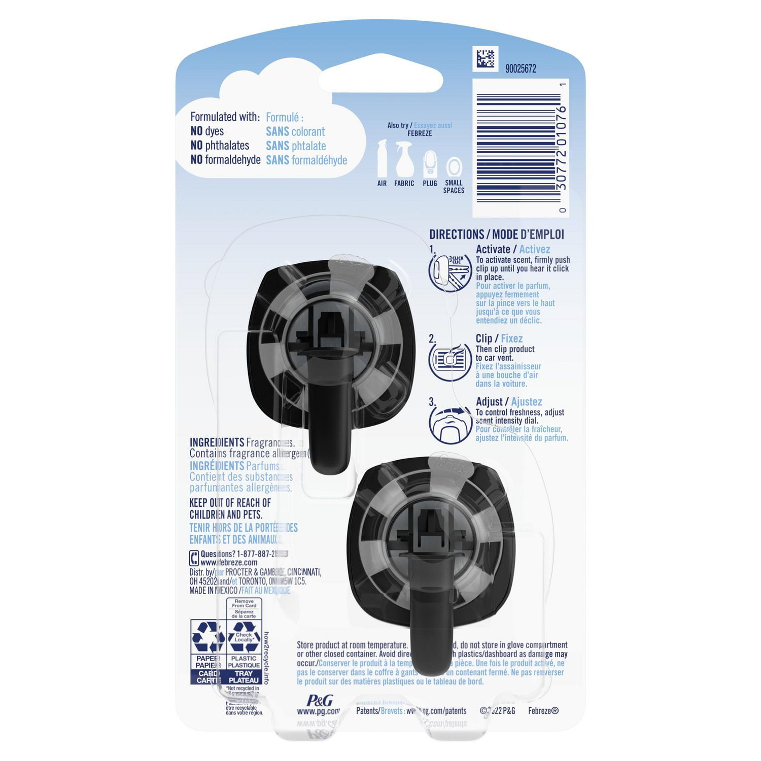 Assainisseur d’air sous forme de pince pour bouche d’air Febreze AUTO