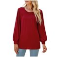 thumbnail image 1 of IROINID en Solde T-Shirt à Manches Longues en Polyester pour Femmes Confortable Été Col Rond Hauts Sexy Blouse Régulière Unie, Bordeaux, 1 of 7