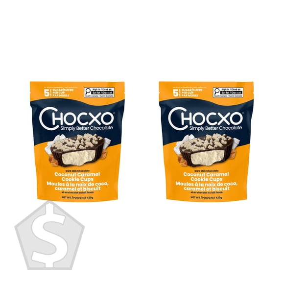 ChocXO Coupes de Biscuits au Chocolat au Lait Noir, Noix de Coco et Caramel, 420 g (Lot de 2), 840 g au Total