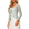 thumbnail image 4 of INSPIRE CHIC Women's Floral Lace Cardigans Tie Front Ruffled Hem Sheer Crop Bolero Shrug S Grey, 4 of 6