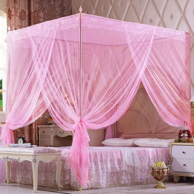 CHOK Cozy Pink Square Bed Canopy for Girls Romantic Mosquito Net