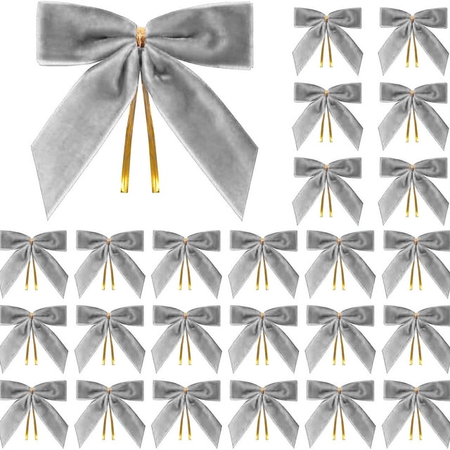Aufmer 50 Pcs Small Velvet Christmas Bows, Bows for Wreath Gift Craft, Wedding Party Home Decoration