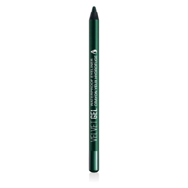 Marcelle Velvet Gel Waterproof Eyeliner in deep green, a gel-based pencil with a smooth pointed tip and metallic finish, featuring a 24-hour waterproof formula for precise, smudge-proof eye makeup suitable for sensitive eyes.