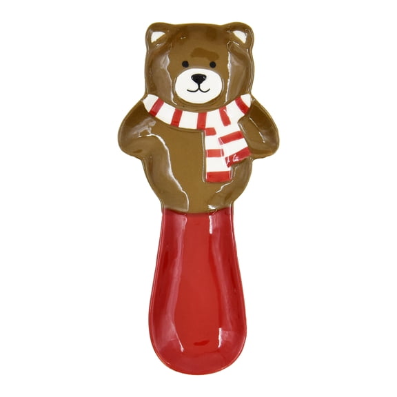 Holiday Time Cranberry Spice Kids Collection Repose-cuillère de Noël avec ourson, en grès, multicolore, vaisselle pour Adultes, 1 pièce