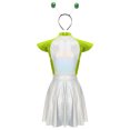 thumbnail image 4 of LiiYii Ensemble de Costume d'Alien de l'Espace pour Femmes, Robe Mini Évasée Trapèze à Manches Cap, avec Cheveux, Vert, P, 4 of 8