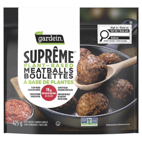 Gardein Suprême Frozen Plant-Based Meatballs, Enjoy in Dinner or Meal, Always Vegan, Contains No Meat, 19g of Protein per Serving, Source of Iron, 425g