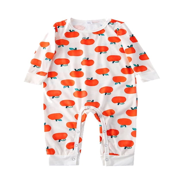 MesaSe Halloween Fashion Matching Family Pajamas Set Loose with Cartoon Fruit Print Buttons Ribbed Closure