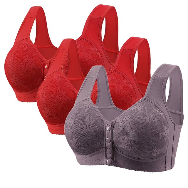 Yanlir 3PCS Bras for Women's No Underwire Wireless Bras Front Button Design Push Up Full Coverage Adjustable Straps U Shaped Back Comfortable Everyday Bra(Purple,3XL)