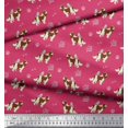thumbnail image 2 of Soimoi Pink Moss Georgette Fabric Bird,Paw & Cocker Spaniel Dog Print Fabric by Yard 42 Inch Wide, 2 of 3