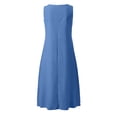 thumbnail image 5 of Ohufall Robe Femme en Coton et Lin à Col en V Sans Manches Décontractée Robe Débardeur Unie Confortable avec Poches Robe Midi d'Été Chic, 5 of 5