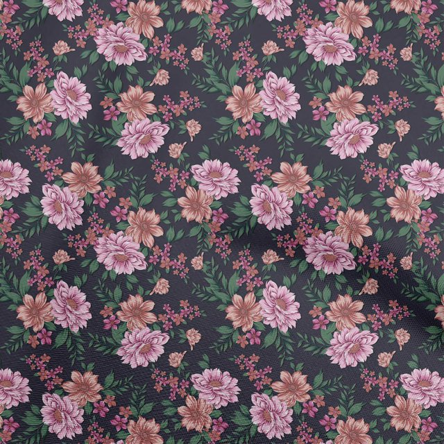 oneOone Tissu Popeline de Coton Rose Floral Rétro Matériel de Robe Tissu Imprimé Tissu au Mètre 42 Pouces de Large