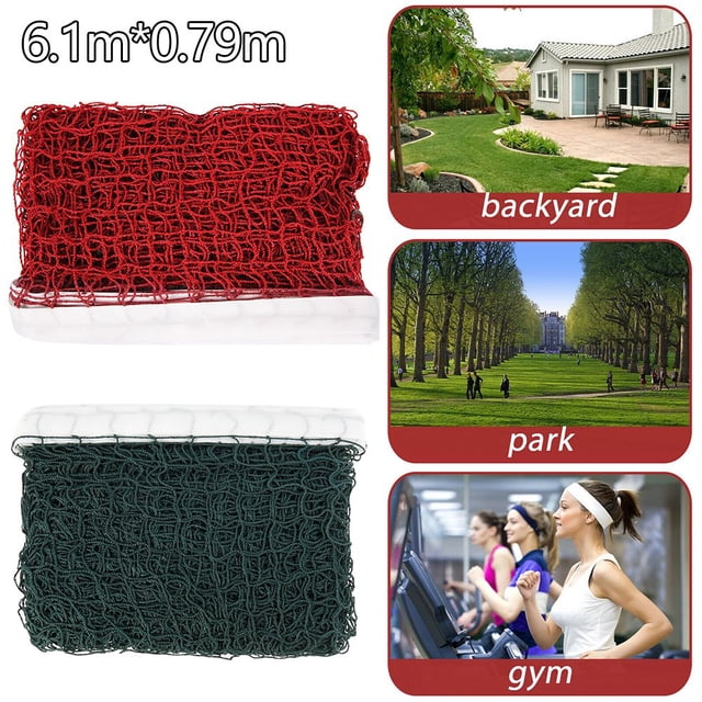 Ensemble de Filet de badminton, volleyball et tennis Rouge et Vert en Tissu durable de Polyéthylène et de nylon. le Filet Mesure 6,1 m x 0,79 m et Présente des Bords en Tissu de nylon à Double Piqûre pour la Durabilité. Idéal pour les sports Récréatifs, l'Entraînement et les Matchs. Convient à une Utilisation Intérieure et Extérieure, Y Compris dans la Cour Arrière, le Parc, le gym et la Plage. Conception Portable et Pliable pour un Rangement Facile dans un Sac.