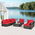 thumbnail image 3 of Patiojoy 7 Pcs Outdoor Patio Furniture Set All-Weather PE Rattan Sofa Set w/Coffee Table & Cushions Red, 3 of 10