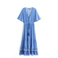 thumbnail image 1 of U.Vomade Robe Maxi Bohème de Plage en Rayonne à Imprimé Vintage pour Femme, Col en V, à Franges, Robe Bohème d'Été, 1 of 9