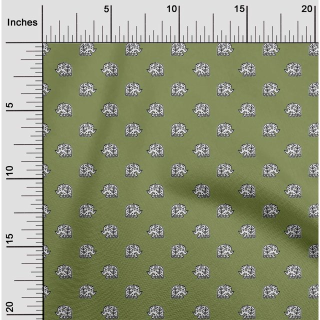 oneOone Polyester Lycra Fabric Elephant Block Print Sewing Fabric BTY 56 Inch Wide