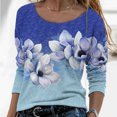 thumbnail image 2 of IROINID Offres Dames Manches Longues T-Shirts Décontractés Imprimé Col Rond T-Shirt Ample Blouse d'Automne Chandail Tops, Bleu, 2 of 5