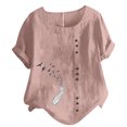 thumbnail image 1 of Birdeem Haut Décontracté à Manches Courtes pour Femmes Grande Taille Col Rond Imprimé Plumes Ample en Coton Lin, 1 of 1