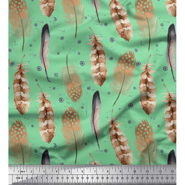 Soimoi Green Rayon Fabric Eagle Feather Print Fabric by Yard 42 Inch Wide