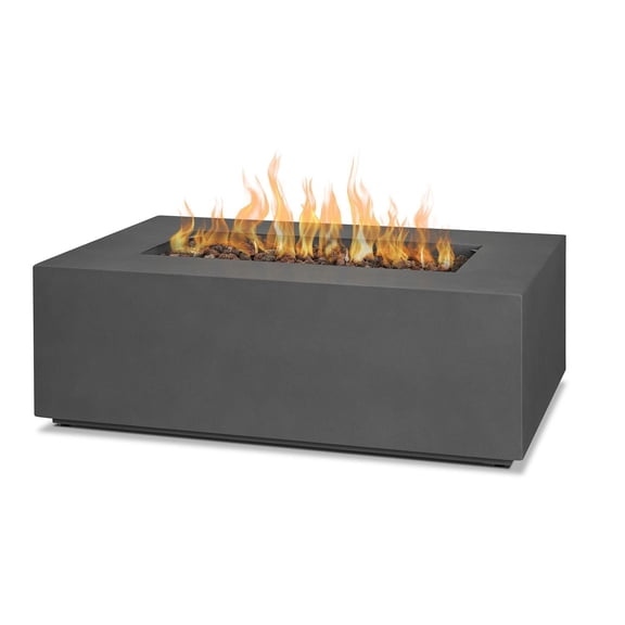 Table de foyer au gaz propane rectangulaire Aegean Small fini ardoise vieillie avec kit de conversion au gaz naturel