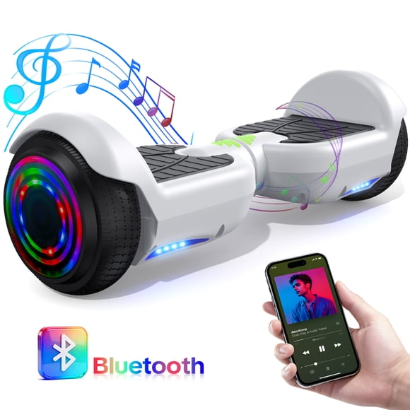 HOVERSTAR Hoverboard Tout-Terrain 6 Pouces pour Enfants et Adultes, Trottinette Électrique Auto-Équilibrée à Deux Roues avec Roues à DEL Clignotantes, Vitesse Maximale de 15 Km/h, Lumière à DEL, Certifiée UL 2272 (Blanc)