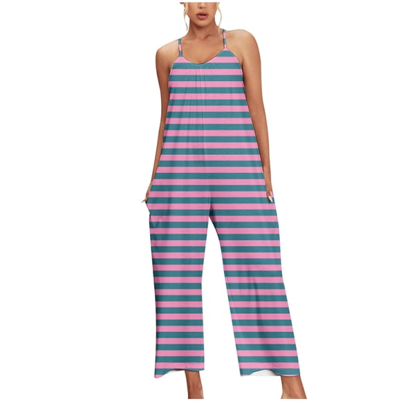 Combinaison Salopette à Rayures en Coton et Lin pour Femmes Liquidation Été Mode Décontractée Solde Uni Ample Poche Sans Manches Pantalon Décontracté Confortable Violet m