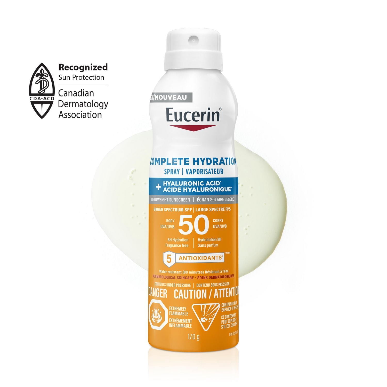 Eucerin Sun Complete Hydration Sunscreen Spray For Body With Spf 50, 170 G Sunscreen Spray With Hyaluronic Acid And 5 Antioxidants 170g