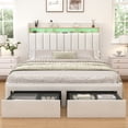 thumbnail image 1 of SIBEDS LED Bed Frame with Drawer Pockets and Linen Upholstered Cream Wingback Headboard, Queen, 1 of 8
