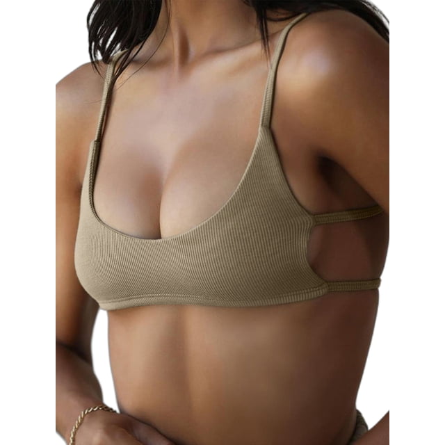Gupgi Women Ribbed Tank Top Sport Cami Super Short Open Back Vest Tight Bralette Crop Top