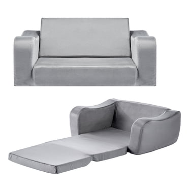 VEVOR 2-in-1 Kids Sofa Foldable Soft Couch with Armrests Chair to Lounger L Gray