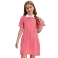 thumbnail image 1 of TTAO Robe d'Uniforme Scolaire à Carreaux à Manches Courtes pour Filles, Vichy, Été, Décontractée, Plage, avec Ensemble de Chouchous pour Cheveux, Rouge, 8, 1 of 6