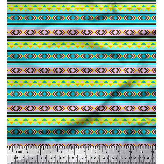 Soimoi Cotton Cambric Fabric Aztec Geometric Print Fabric by Yard 42 Inch Wide