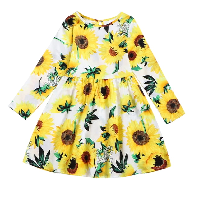 2025 Robe Droite à Fleurs pour Tout-Petit s Tournesols Manches Longues Plage s Robe Lapin Princesse