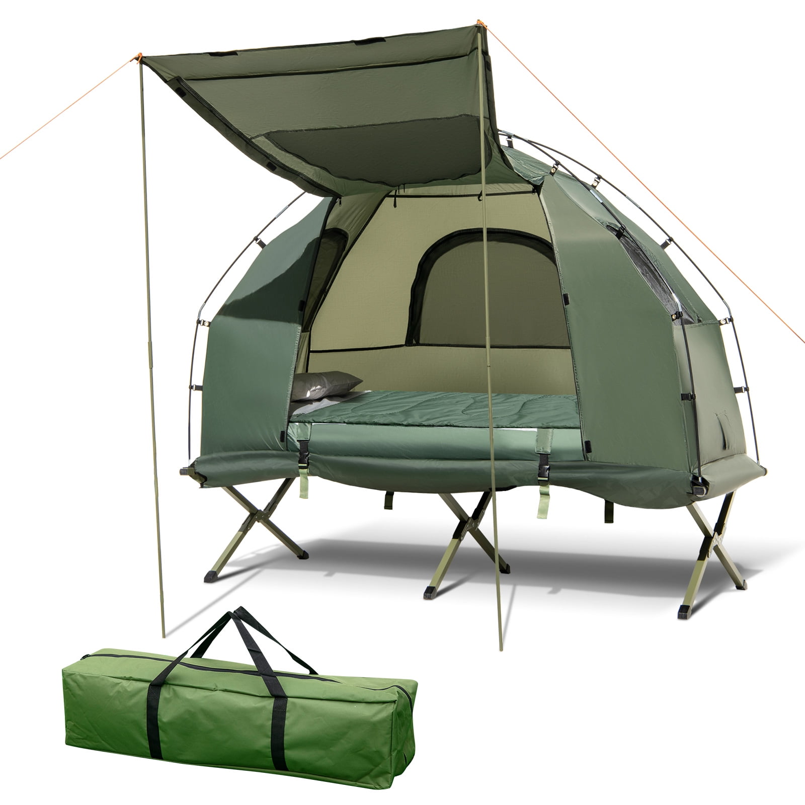 Patiojoy 1-Person Folding Camping Tent Cots For Adults 5-In-1 Single Folding Tent Combo With Sunshade Portable Elevated Tent With Air Mattress