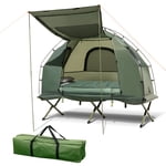Patiojoy 1-Person Folding Camping Tent Cots for Adults 5-In-1 Single Folding Tent Combo with Sunshade Portable Elevated Tent with Air Mattress