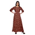 thumbnail image 1 of Moomaya Printed Round Neck 3/4 Sleeve Long Maxi Dress With Drawstring Waist, 1 of 3