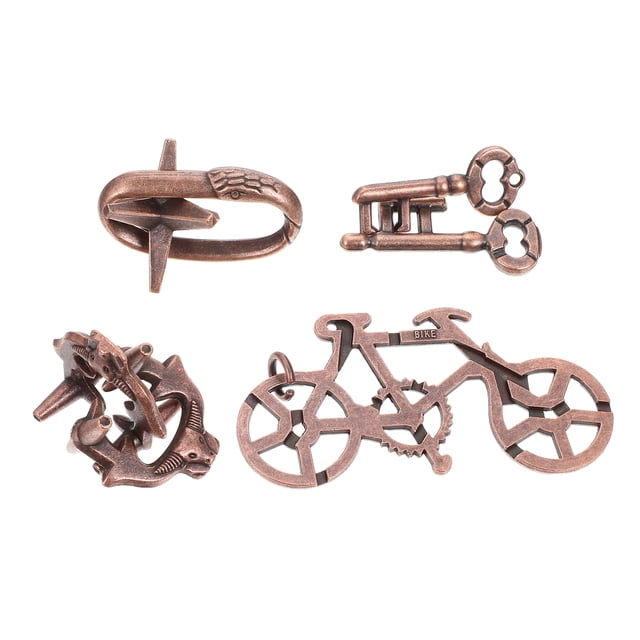 KAKOWELY Brain Teaser Puzzles 4Pcs Metal Brain Teaser Puzzles Intelligent Unlock Toy Educational Metal Interlock Toy4.33"X2.17"X0.12"