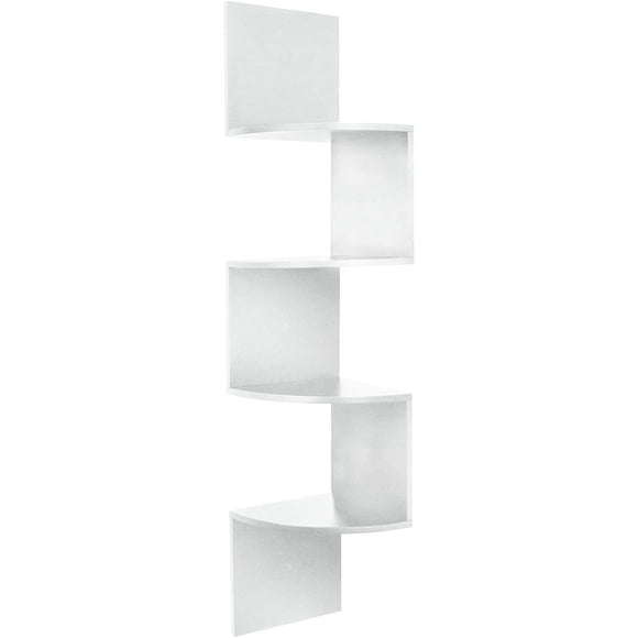 Provo Corner 4 Tier Wood Shelf in White, 57"x12"x12", max 20lb per shelf