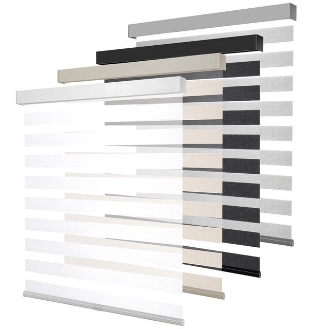 KALYSIE Cordless Zebra Blinds for Windows, Free-Stop Pull Down Roller Window Shades with Valance, Light Filtering Dual Layers She