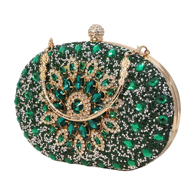 Sac Pochette de Soirée pour Femme avec Strass et Perles, Pochette, Sac à Main de Mariage Vert