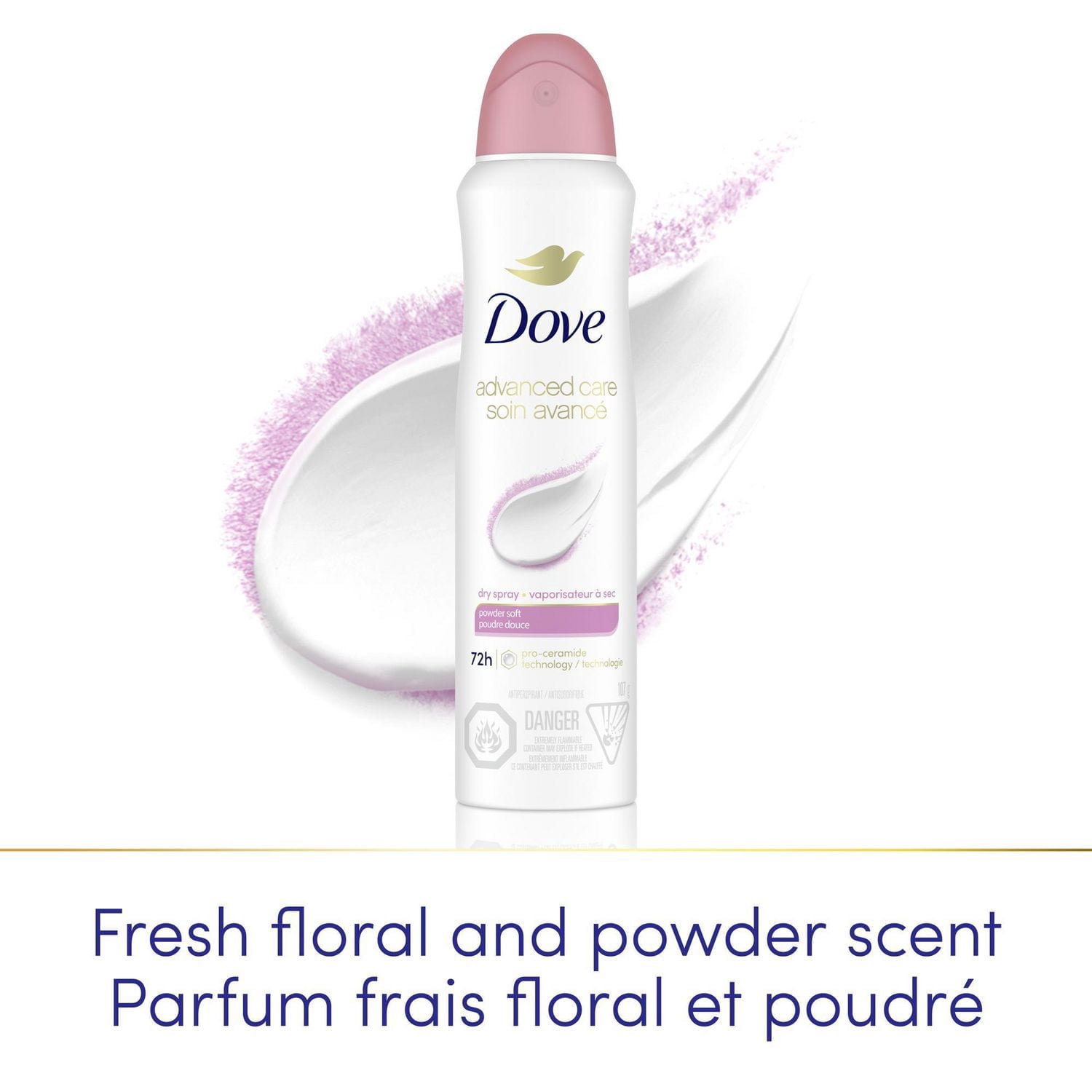 Dove Soin Avancé Désodorisant Antisudorifique en Vaporisateur à Sec Poudre Douce, 107 g