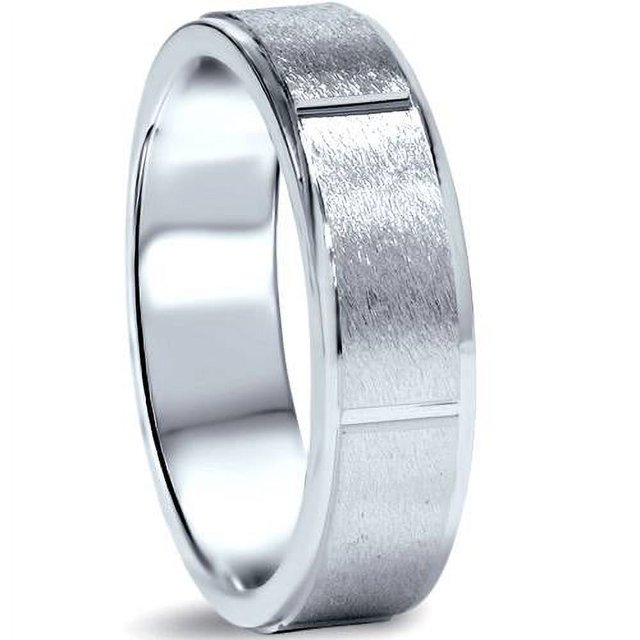 Alliance de Mariage Plate Brossée 6 mm pour Homme, Ajustement Confortable, Or Blanc
