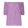 thumbnail image 2 of Women's Off Shoulder Top Ruffle Short Sleeve Cotton Linen Blouse Summer Casual Loose Shirts, 2 of 5