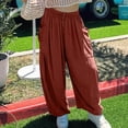 thumbnail image 4 of XZNGL Women Casual Pant Loose Comfy Drawstring Wide Leg Crop Trousers With Pockets, 4 of 8