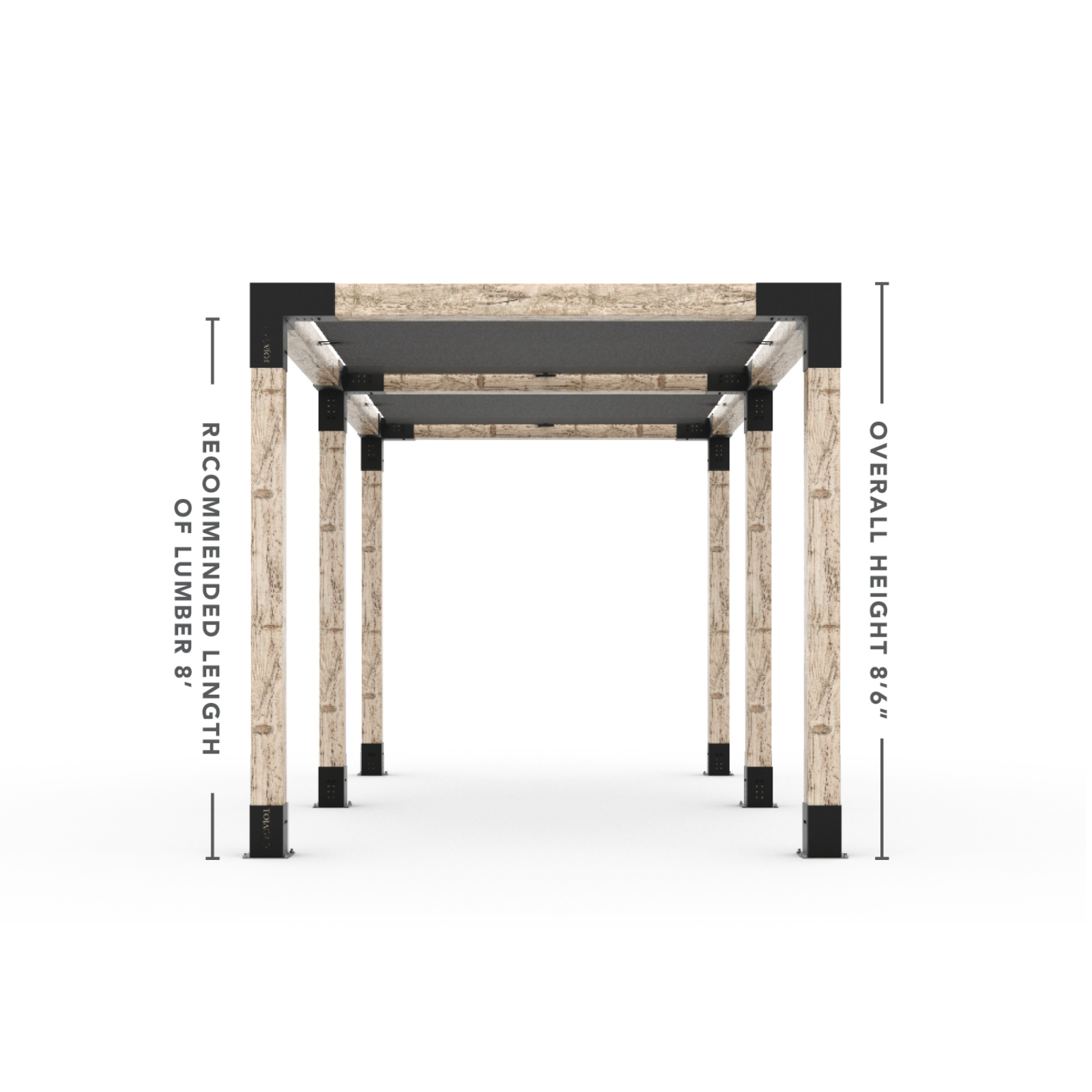 Kit Toja 12' x 22' Double Pergola avec 2 voiles d’ombre pour poteaux en bois 6x6