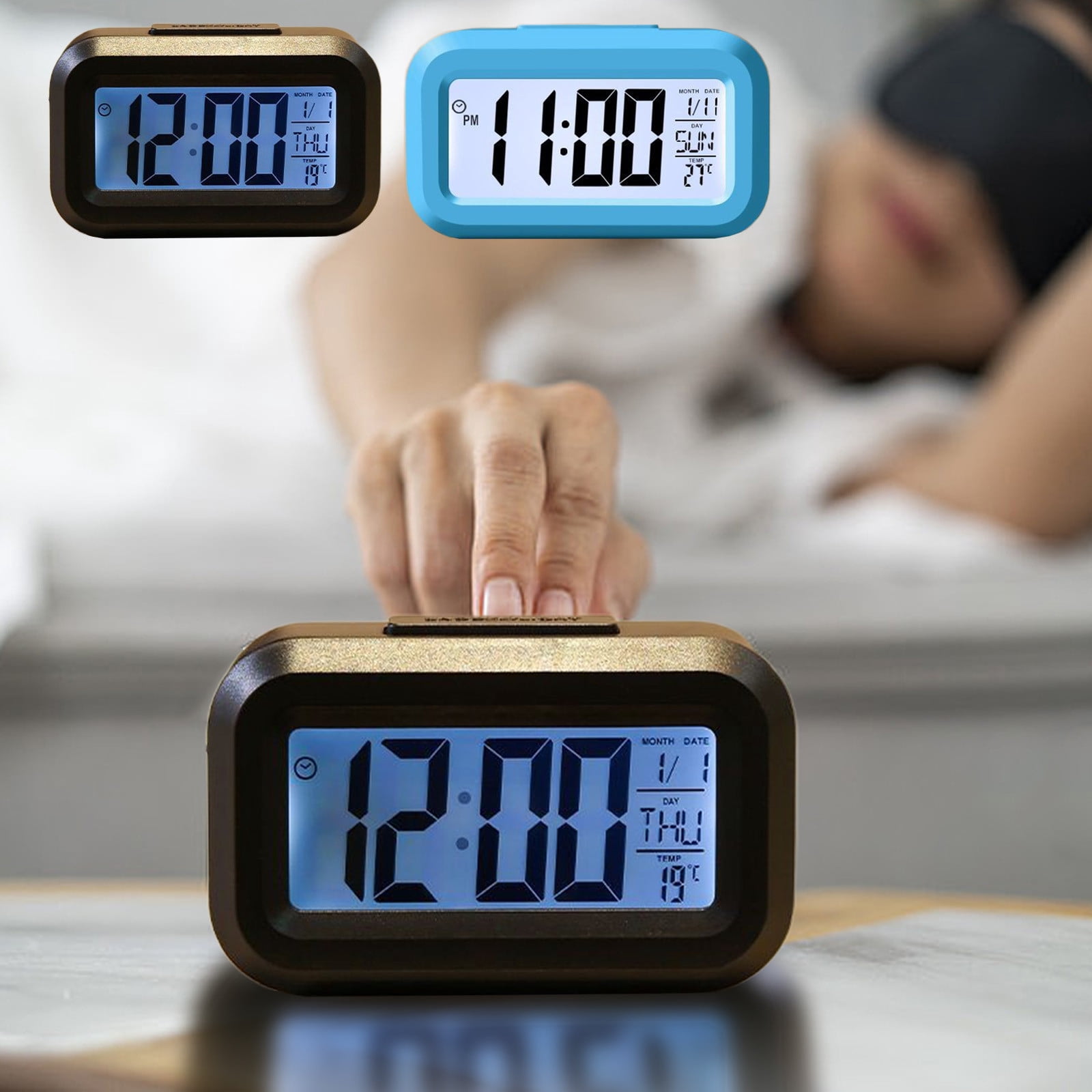 Digital Alarm Clock with Night Light & Temperature Display | Large ...